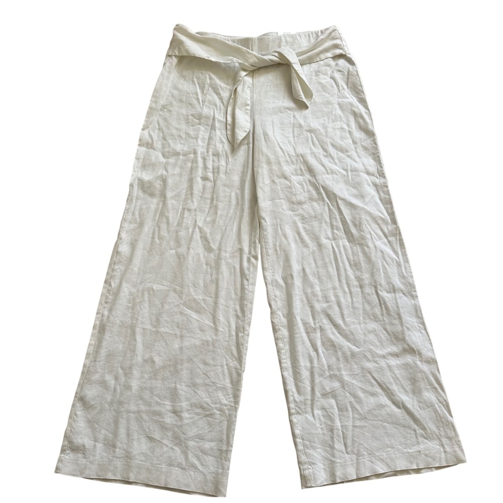 INC International Concepts Womens White Wide Leg Tie Waist Linen Blend Pants 12